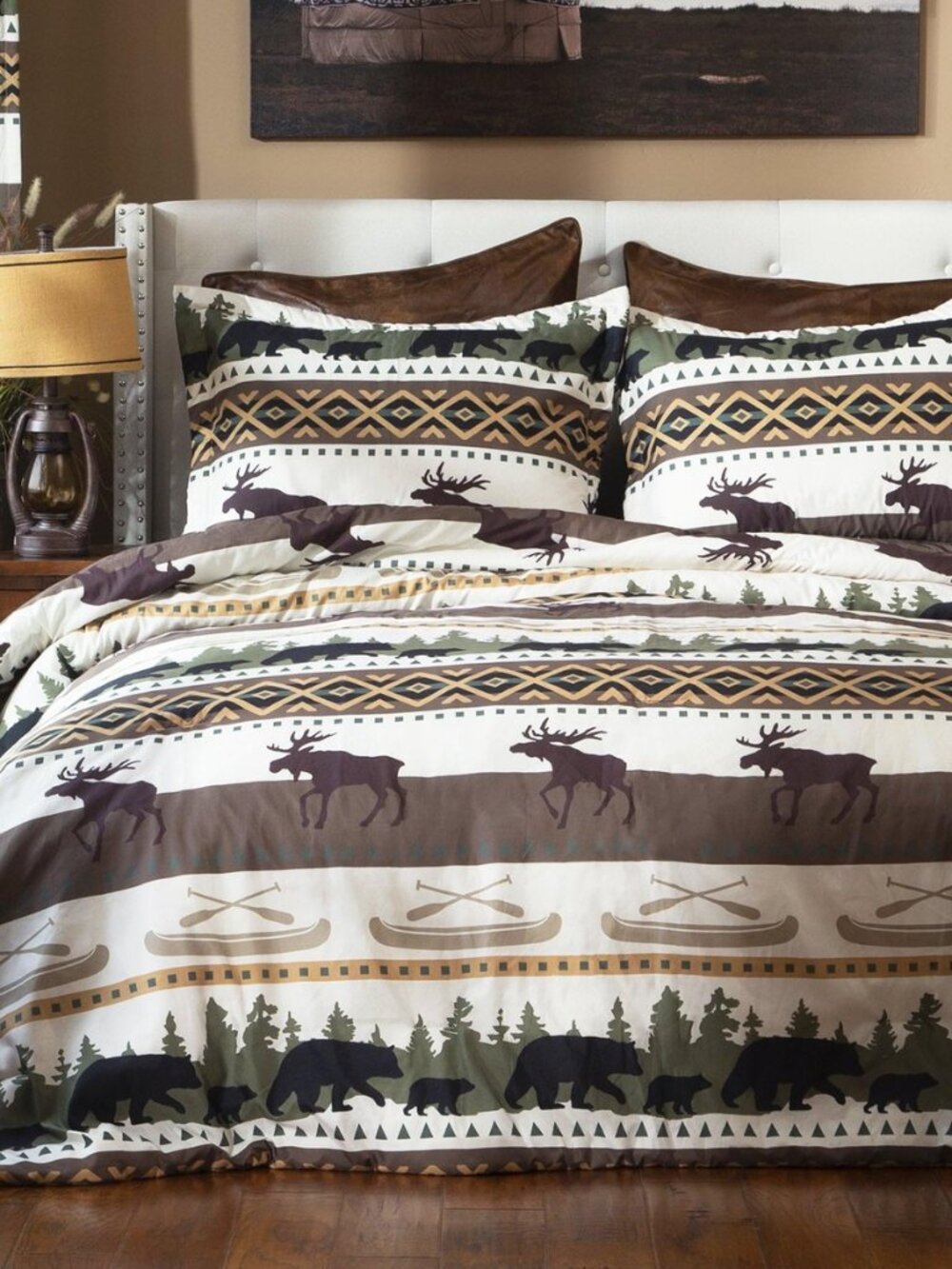 Inc. Rustic Cabin Lodge Comforter Set Queen/Full - Outdoor Themed Striped